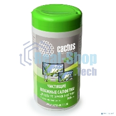 Салфетки Cactus CS-1001PE для экранов и оптики туба 100шт влажных