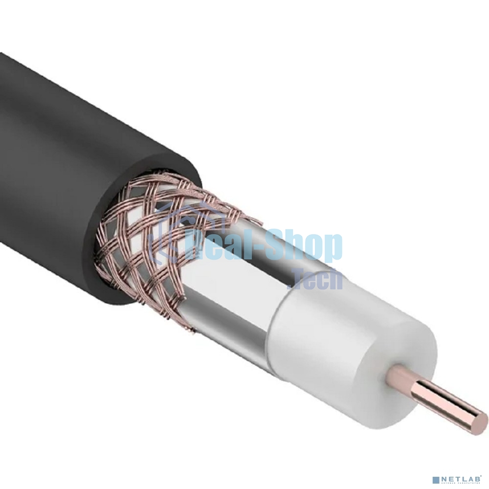 Кабель коаксиальный Rexant RG-6U+Cu, 75 Ом, Cu/Al/Cu, 64%, бухта 100 м, черный OUTDOOR