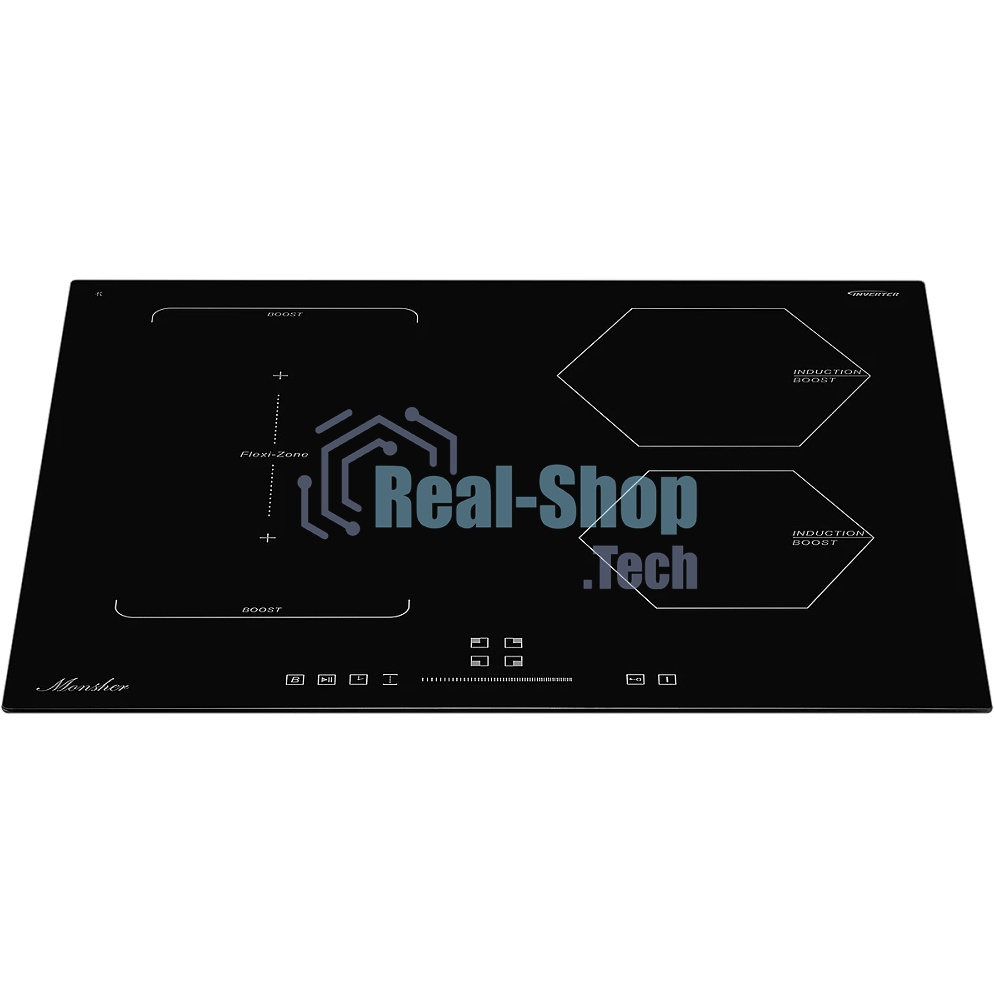 Индукционная варочная панель MONSHER MHI 6016, индукция, инвертер, 60 см, 9 уровней мощности, бустер, Stop and Go, автоматическое отключение, таймер, индикатор остаточного тепла, сенсорное/слайдерное управление, черный