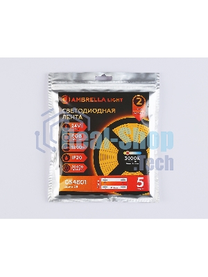 Светодиодная лента Ambrella light GS4801 COB 616Led/19W m/ 24V IP20 3000K/ 5m*12mm*2mm (2 конт.)