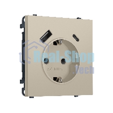 Комплект механизма электрической розетки SIGMA Кашемир 2USB A+C 20W (быст. зар.) с/з с/ш 16A-250V QUANT PRO (SP3500, PR160)