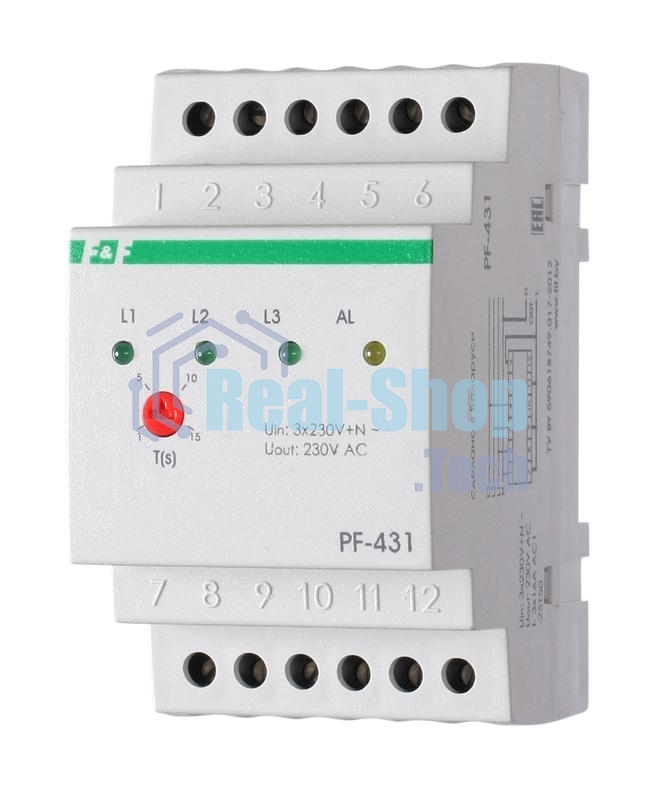 Переключатель фаз PF-431 (с приоритетной фазой; монтаж на DIN-рейке 35мм 3х400/230+N 3х16А IP20) F&F EA04.005.001