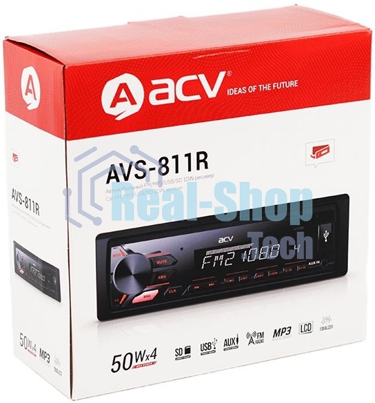 Автомагнитола ACV AVS-811R, 1 DIN, USB Type-A, AUX, съёмная панель