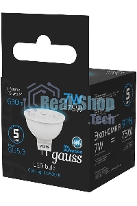 Лампа светодиодная Gauss 101505307 MR16 7W 630lm 6500K GU5.3