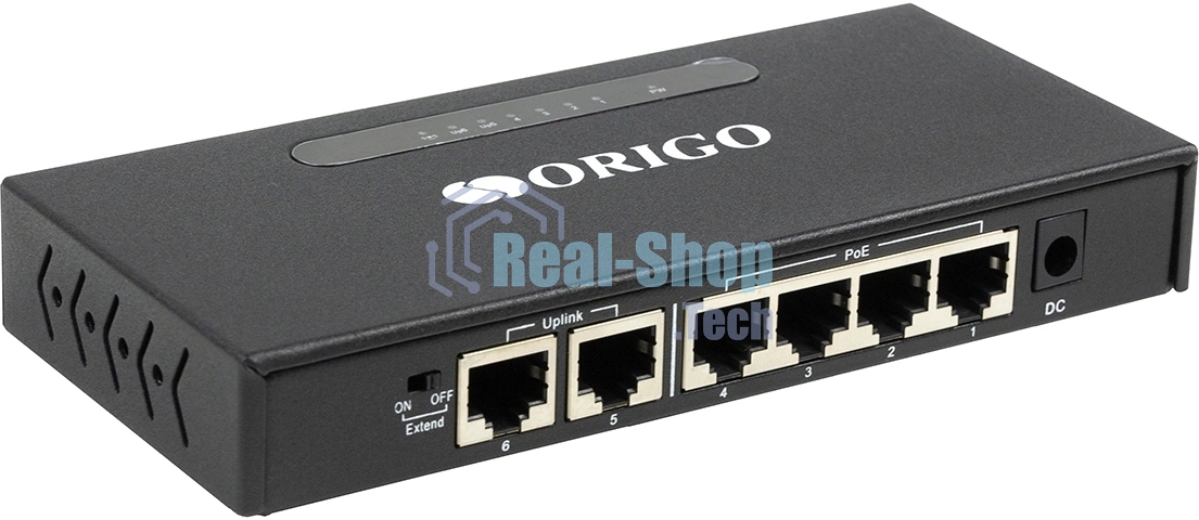 Неуправляемый PoE-коммутатор ORIGO OS1206P/60W/A1A 4x100Base-TX PoE+, 2x100Base-TX, PoE-бюджет 60 Вт, корпус металл