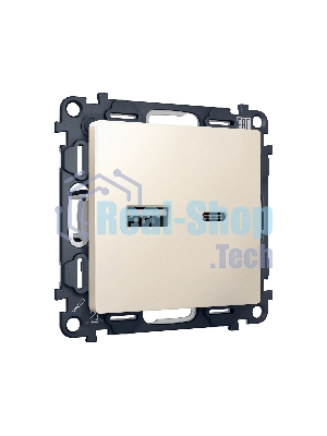 Комплект механизма розетки ALFA Бежевый матовый 2USB A+C 20W (быстрая зарядка) QUANT (AP3310, VM177) MA331010