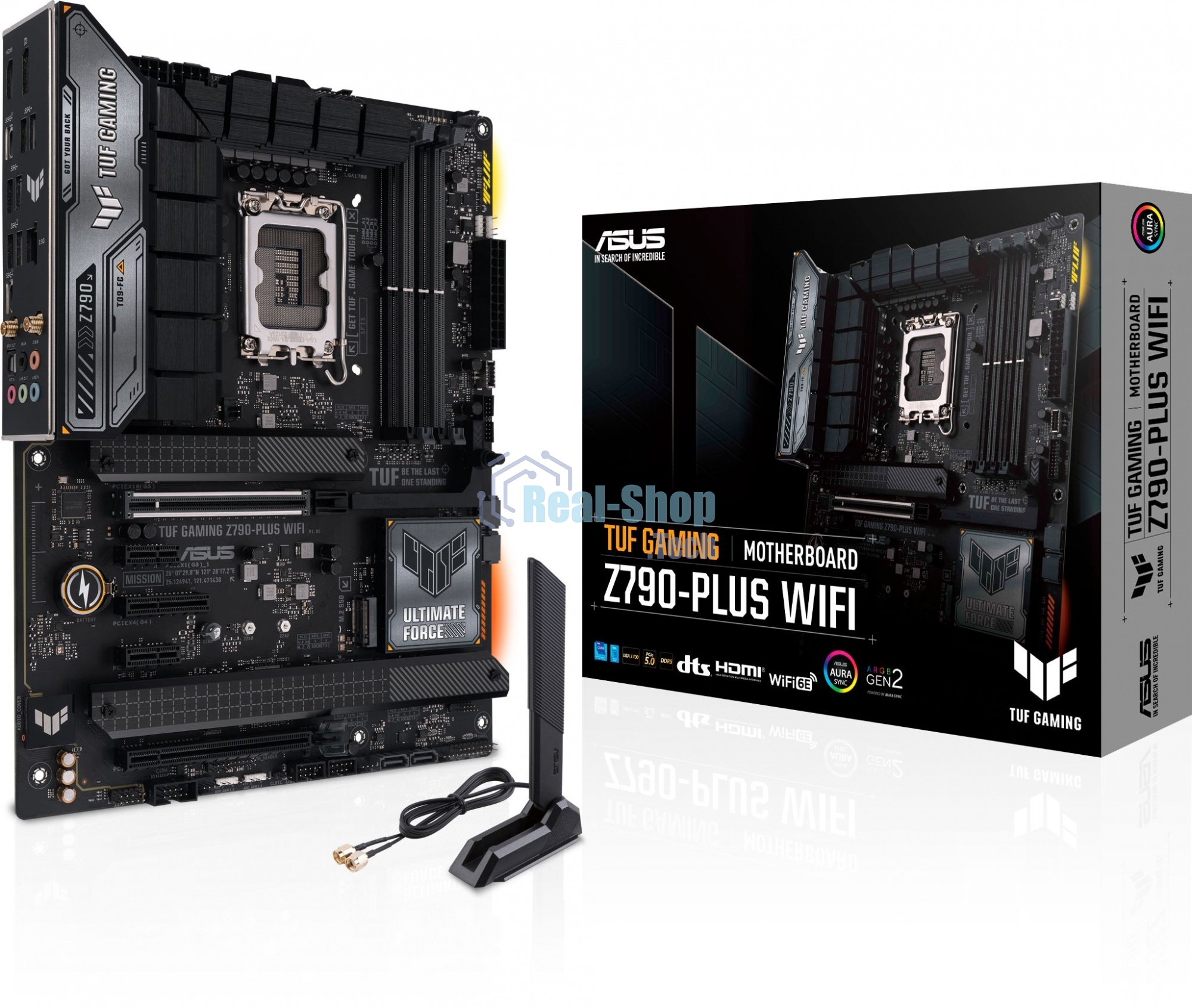 Материнская плата ASUS TUF GAMING Z790-PLUS WIFI, LGA 1700, Intel Z790, 4xDDR5, 4xSATA, 4xM.2, 1xPCIe 5.0 x16, 1xPCIe 4.0 x4, 2xUSB-A 3.2 Gen 2, 4xUSB-A 3.2 Gen 1, 1xUSB-C 3.2 Gen 2, 1xUSB-C 3.2 Gen 2x2, 1x2.5Gb LAN, 5x3.5 мм, 7.1, Standard-ATX