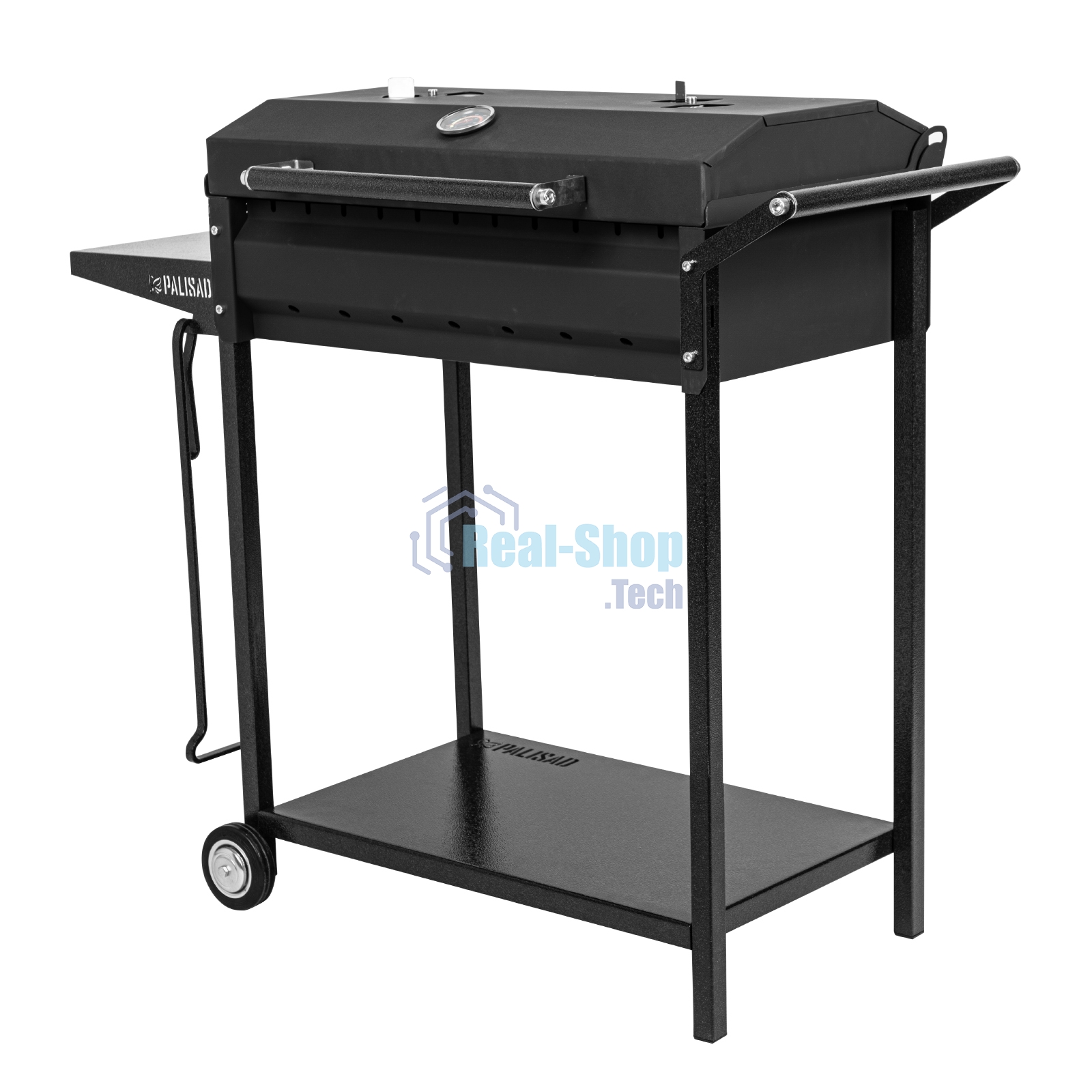 Мангал на колесах с крышкой-барбекю, 662х390х920, сталь 2 мм, термометр, кочерга, Camping Palisad