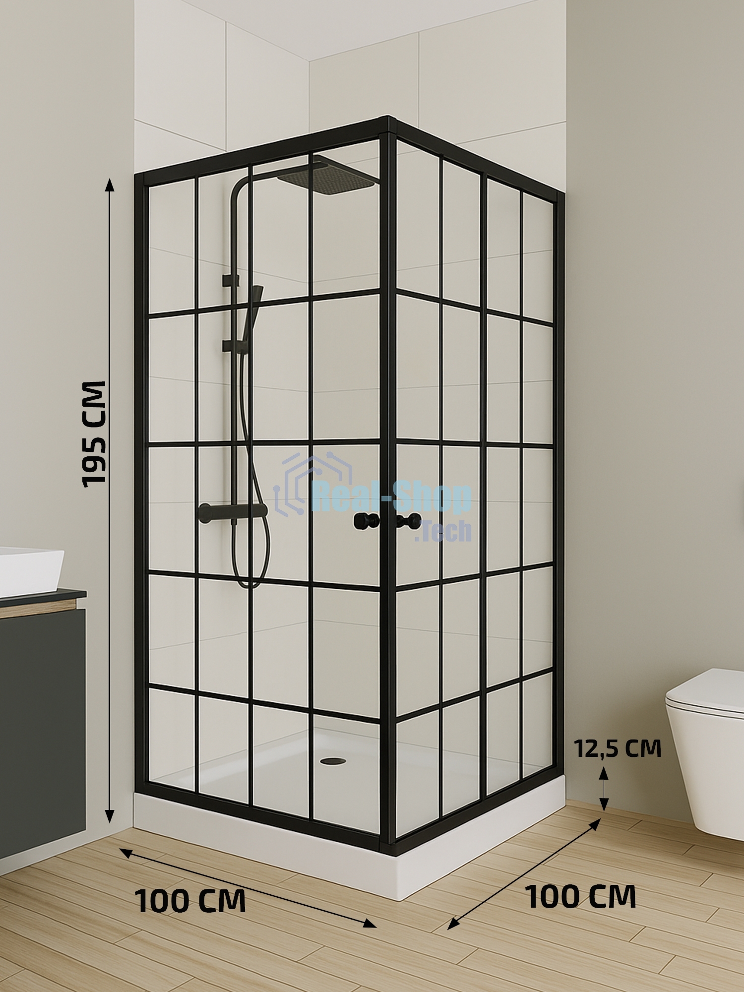 Душевой уголок квадратный BAU Stil square 100х100х195, с поддоном 12,5 см, закаленное стекло толщино