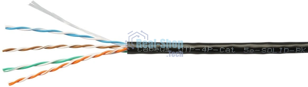 Кабель витая пара U/UTP 5e кат. 4 пары Cabeus UTP-4P-Cat.5e-SOLID-BK 24AWG (0.51 мм), медь, одножильный (solid), внутренний, PVC, нг(A)-LS, чёрный, уп/