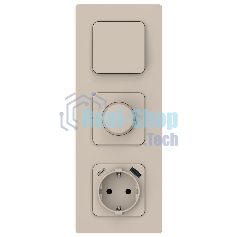 FLITE Розетка с заземлением со шторками 16А с USB A+C 20Вт быстрозажимные клеммы РСЮшс11-1-ФлЛ льняной | FI-R14-16-1-U22-020-K88 | IEK