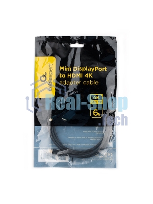 Кабель Cablexpert mDP-HDMI, 20M/19M, 1.8м, черный, позол.разъемы, пакет (CC-mDP-HDMI-6)
