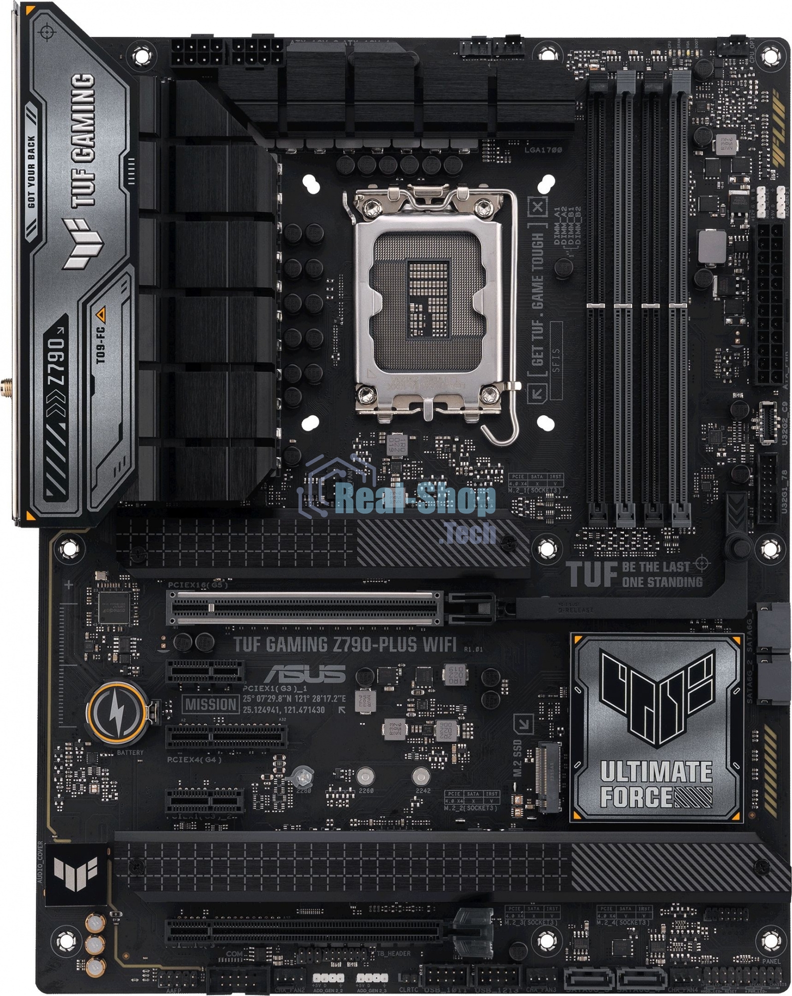 Материнская плата ASUS TUF GAMING Z790-PLUS WIFI, LGA 1700, Intel Z790, 4xDDR5, 4xSATA, 4xM.2, 1xPCIe 5.0 x16, 1xPCIe 4.0 x4, 2xUSB-A 3.2 Gen 2, 4xUSB-A 3.2 Gen 1, 1xUSB-C 3.2 Gen 2, 1xUSB-C 3.2 Gen 2x2, 1x2.5Gb LAN, 5x3.5 мм, 7.1, Standard-ATX