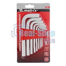 Набор ключей имбусовых Matrix HEX, 2–12 мм, CrV, 9 шт., короткие, сатин.