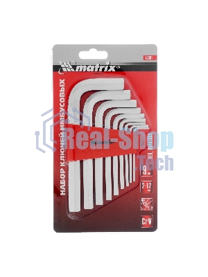 Набор ключей имбусовых Matrix HEX, 2–12 мм, CrV, 9 шт., короткие, сатин.