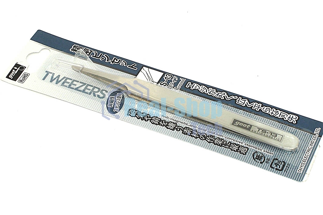 Пинцет прямой Goot TS-13 нерж.сталь (закругленный) антимагнитный, Япония