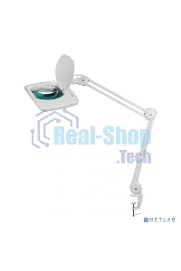 Лупа на струбцине Rexant, квадратная, 5D, с подсветкой 60 SMD LED, сенсорный регулятор яркости, белая