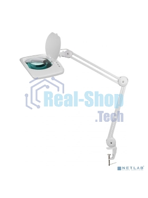 Лупа на струбцине Rexant, квадратная, 5D, с подсветкой 60 SMD LED, сенсорный регулятор яркости, белая