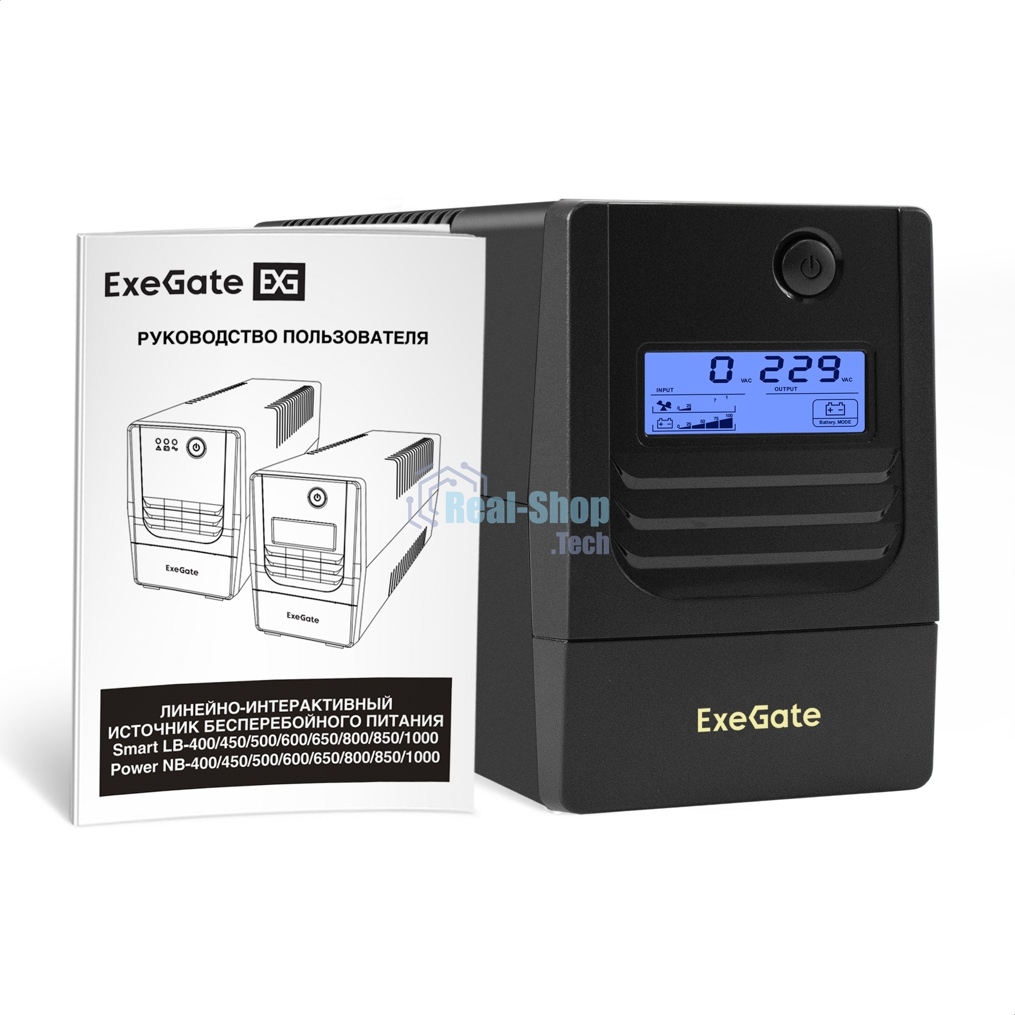 ИБП ExeGate Smart LB-600.LCD.AVR.2SH (600VA/360W, LCD, AVR, 2*Schuko, батарея 12V 7.2Ah, Black)