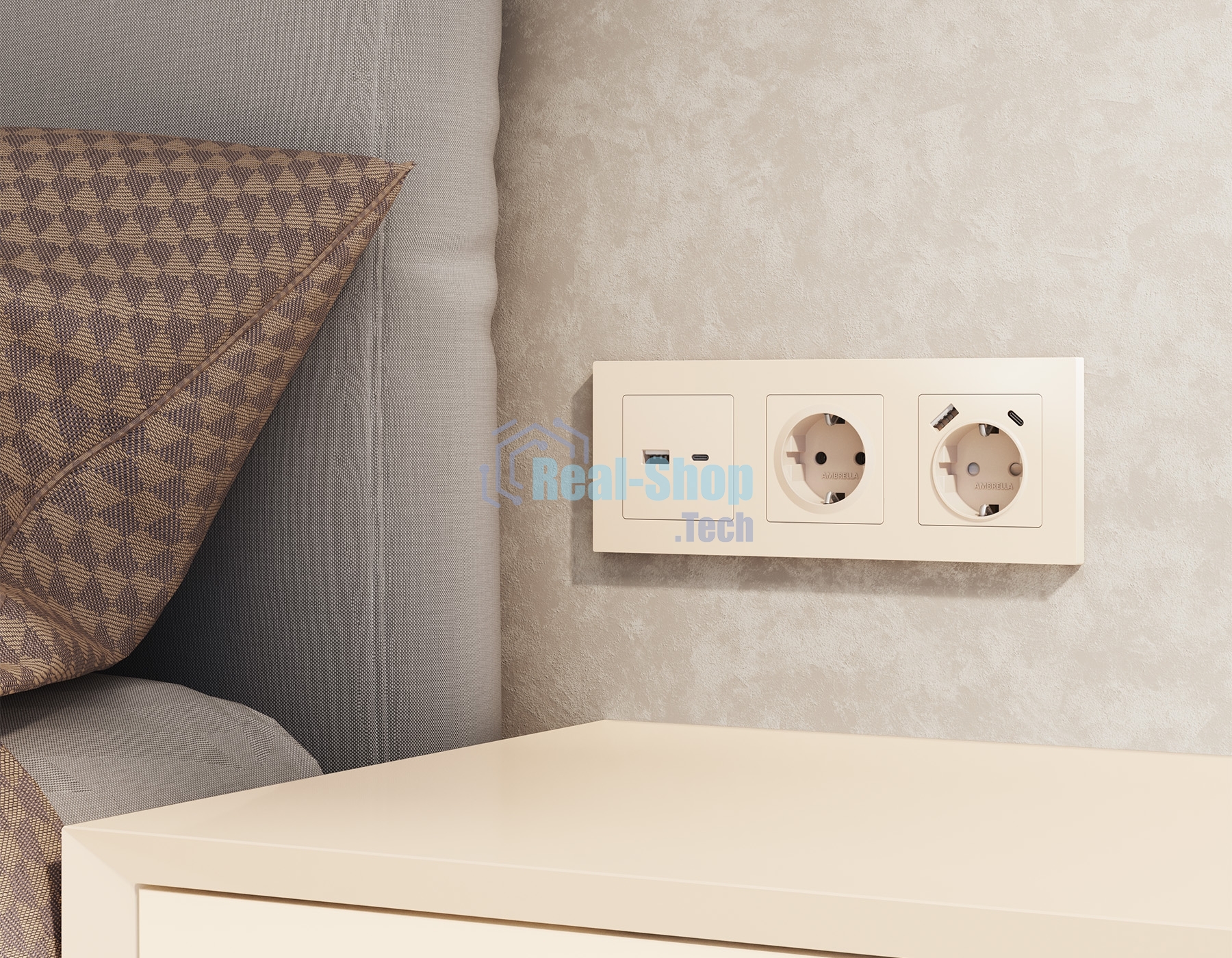 Комплект механизма розетки ALFA Бежевый матовый 2USB A+C 20W (быстрая зарядка) QUANT (AP3310, VM177) MA331010