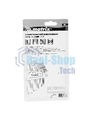 Набор ключей имбусовых Matrix HEX, 2–12 мм, CrV, 9 шт., короткие, сатин.
