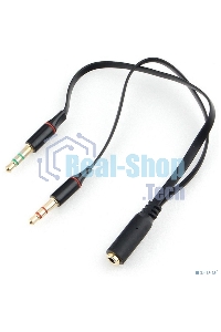 Кабель аудио Cablexpert CCAB-02-35F2M-0.2MB. 3.5 Jack 4pin(F)/2х 3.5 Jack(M) наушники и микрофон, черный, 0.2м, блистер