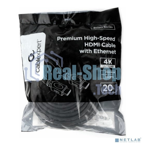Кабель HDMI Cablexpert CC-HDMI4L-20M, 20м, v2.0, 19M/19M, серия Light, черный, позол.разъемы, экран, пакет