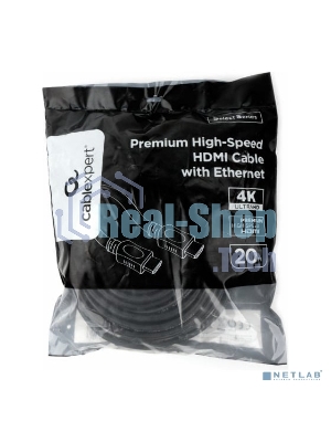 Кабель HDMI Cablexpert CC-HDMI4L-20M, 20м, v2.0, 19M/19M, серия Light, черный, позол.разъемы, экран, пакет