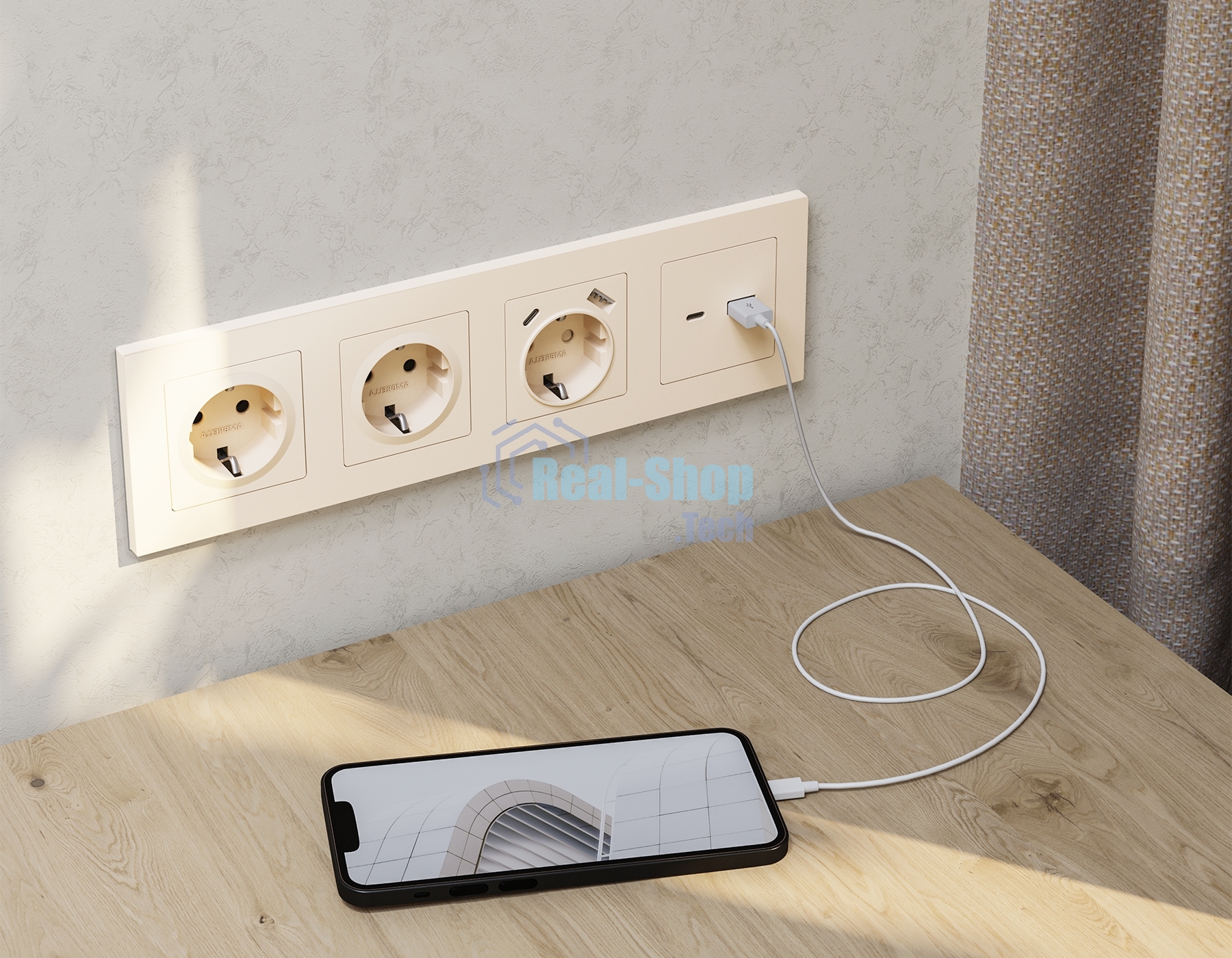 Комплект механизма розетки ALFA Бежевый матовый 2USB A+C 20W (быстрая зарядка) QUANT (AP3310, VM177) MA331010