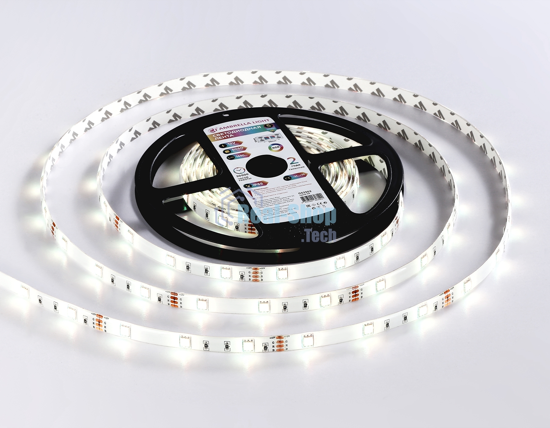 Светодиодная лента Ambrella light GS2301 5050 30Led/ 7.2W m/ 12V IP65 RGB/ 5000*10*2.87mm (4 конт.)