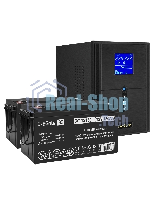 Комплект Источник бесперебойного питания EX295989RUS + батарея 150Aч EX282990RUS 2шт ExeGate SineTower SZ-2000.LCD.AVR.3SH.1C13.USB + батарея ExeGate DT 12150 (12В, 150Ач) 2шт