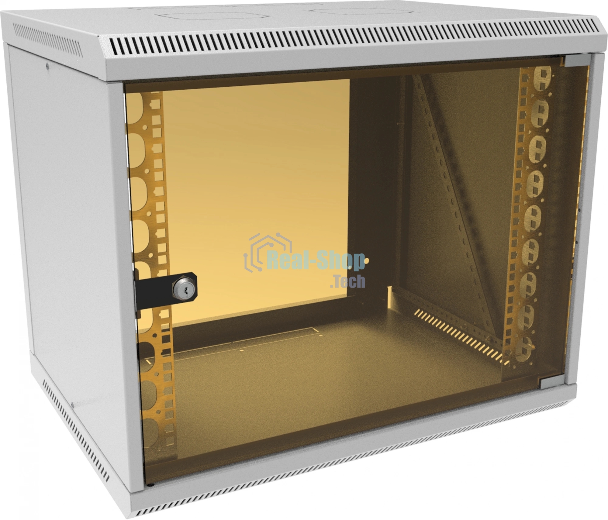 Шкаф коммутационный Suprlan (05-1093) настенный 12U 600x450 мм пер. дв. стекл направл. под закл. гайки 70 кг RAL 7035 385 мм 19 кг 500 мм