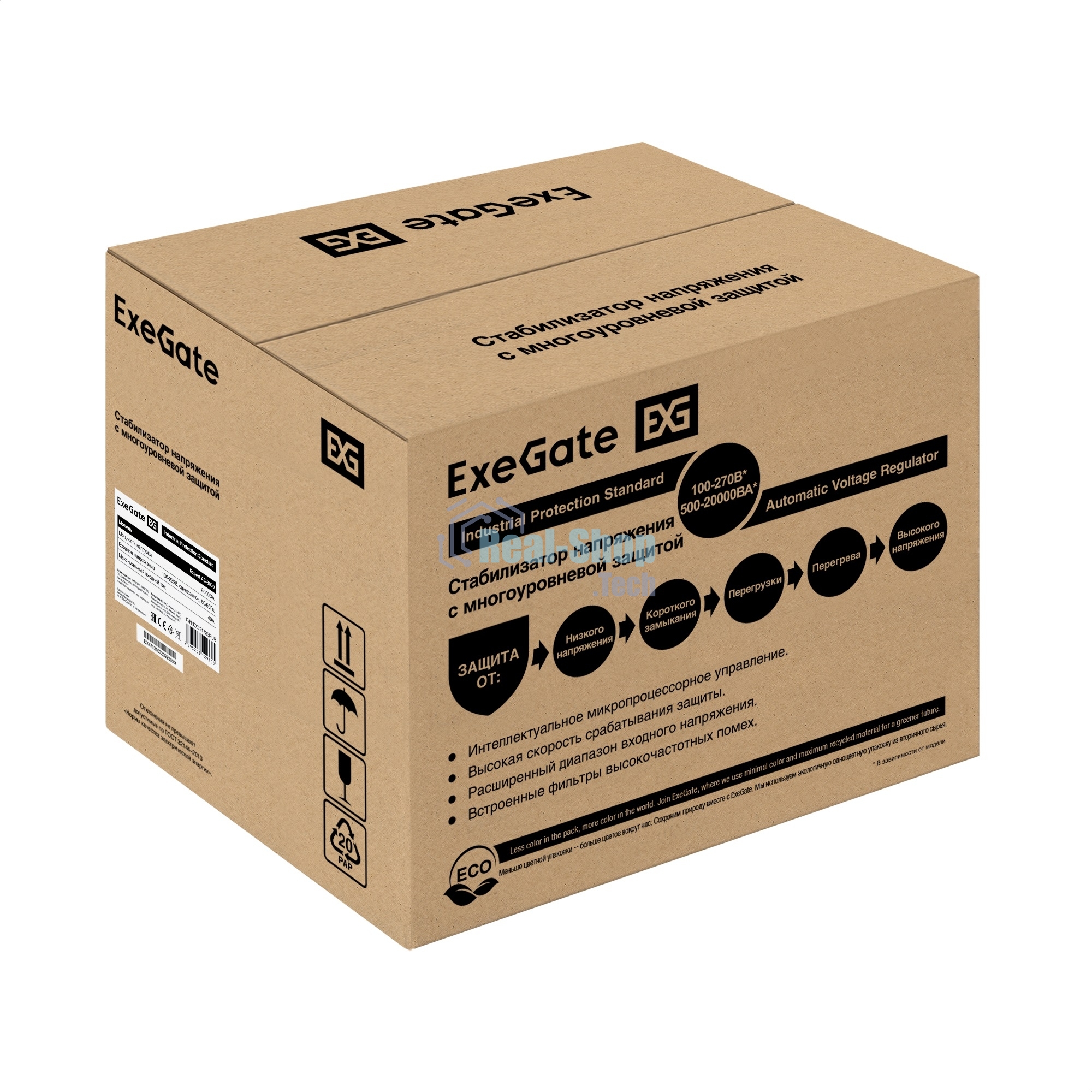 Стабилизатор напряжения ExeGate Expert AS-8000 (8000ВА, вход 140-260В, цветной дисплей, выход 220В±8%, КПД 98%, 5 уровней защиты, задержка, усиленный метал. корпус, клем.колодка, RTL)