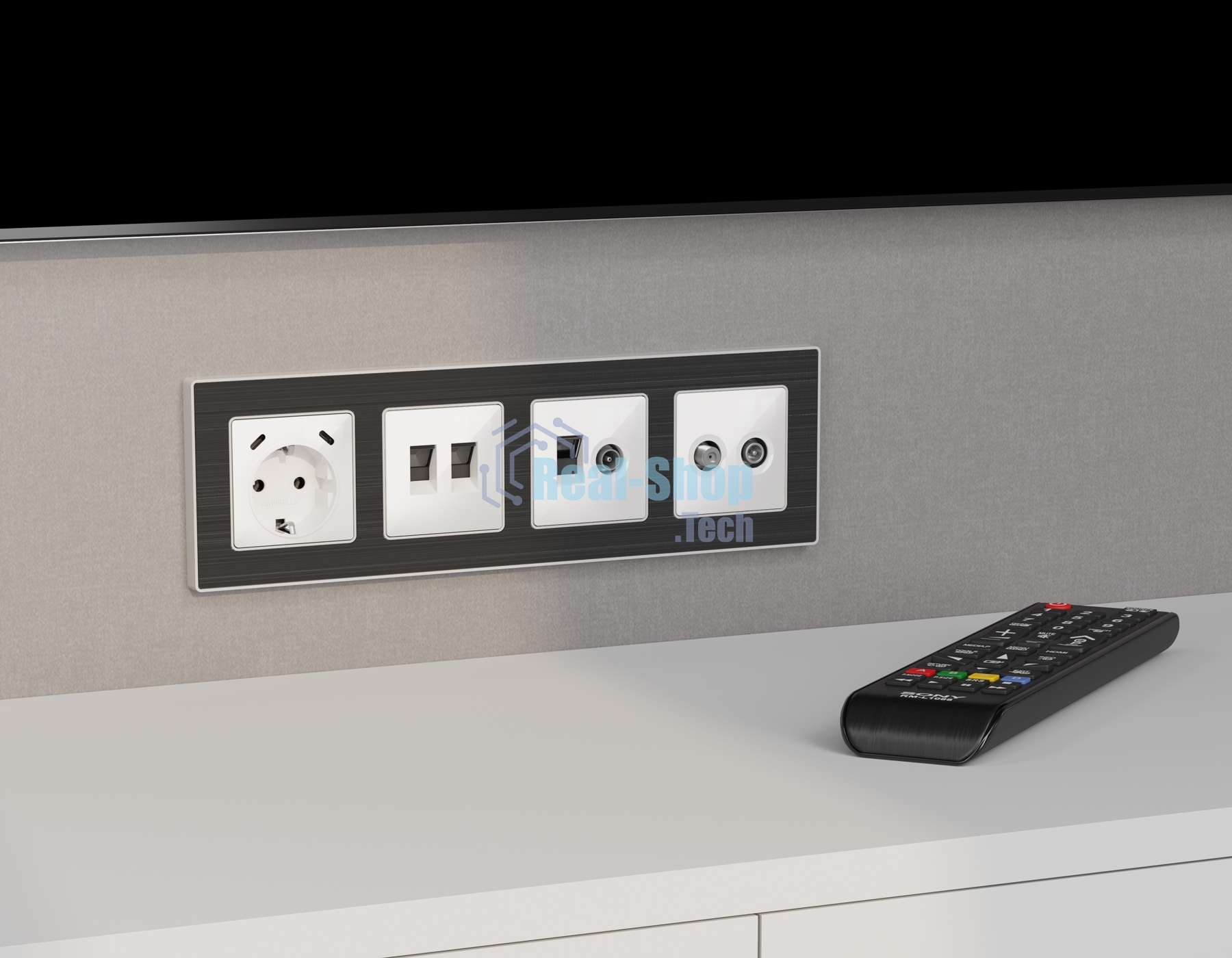 Комплект механизма розетки компьютерной + TV оконечной RJ-45 с автоматической защитной шторкой ALFA Белый глянец QUANT (AP1125, VM195) MA112510