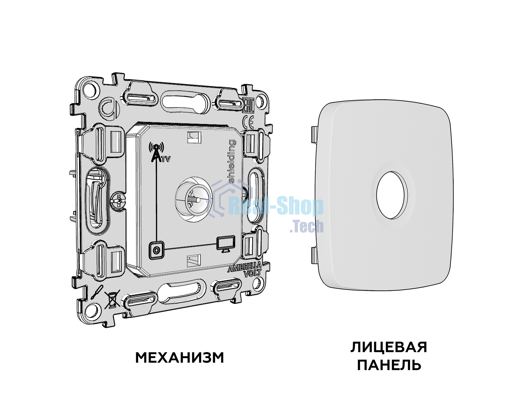 Комплект механизма TV розетки оконечной экранированной 5-1000MHz 3dB OMEGA Бежевый глянец QUANT (OP3130, VM199) MO313005