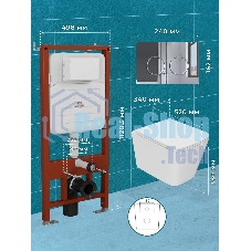 Комплект BAU 6 в 1: усиленная инсталляция BAU IDEAL, унитаз подвесной безободковый торнадо обратного потока Bau Stil 52х36 Hurricane-2, сиденье дюропласт микролифт, клавиша BAU Round, хром
