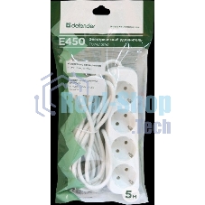 Удлинитель Defender S450 белый 5.0 м, 4 розетки 