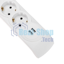 Сетевой фильтр 5 гнезд, 3м, 3х1,5мм², с автовыкл, 2 USB, белый Kranz