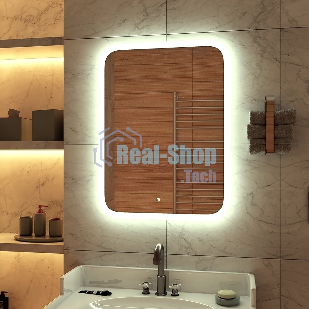 Зеркало для ванной с подсветкой Bau Stil 50х70, сенсорная LED на касание, пластиковый защитный корпу