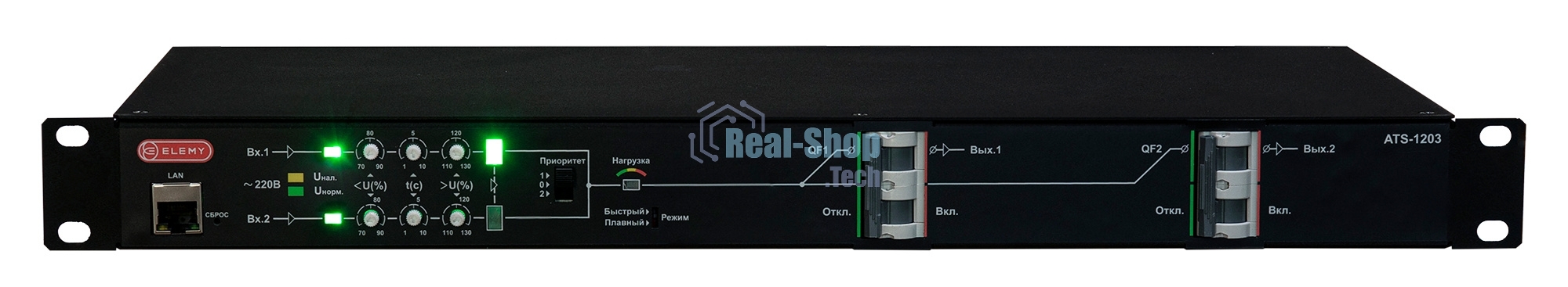 Автоматический ввод резерва ELEMY RACK ATS-1203/32/T/E/DO, 1U, 220B, 32A, Ethernet, Digital Output, in (2) HW, out (2) HW