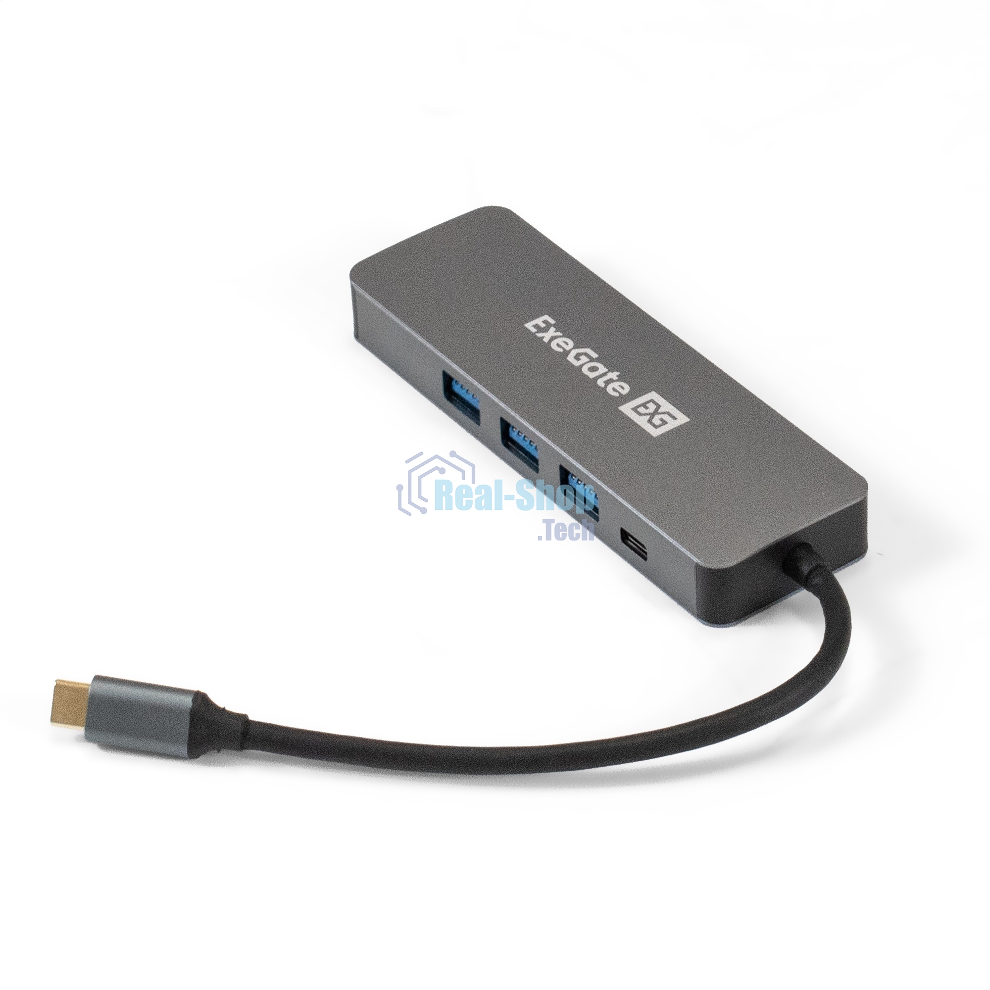USB-концентратор ExeGate DUB-31C/PD/H (кабель-адаптер USB Type-C --> 3xUSB3.0 + PD 60W + HDMI 4K@30Hz, Plug&Play, серый)