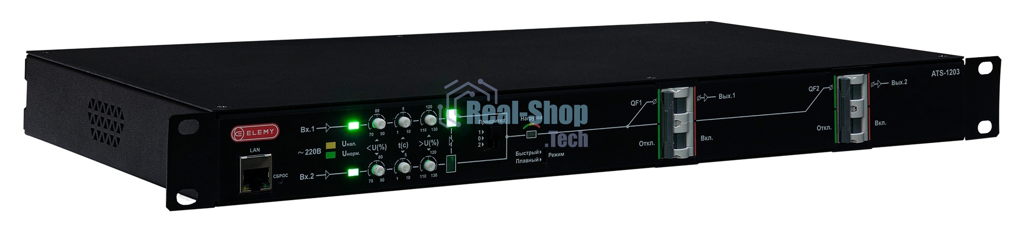 Автоматический ввод резерва ELEMY RACK ATS-1203/32/T/E/DO, 1U, 220B, 32A, Ethernet, Digital Output, in (2) HW, out (2) HW