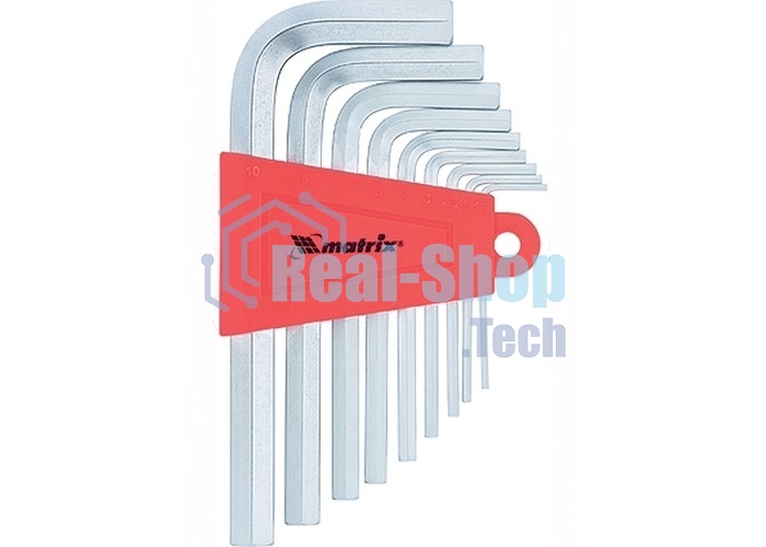 Набор ключей имбусовых Matrix HEX, 1,5–10 мм, CrV, 9 шт., короткие, сатин.