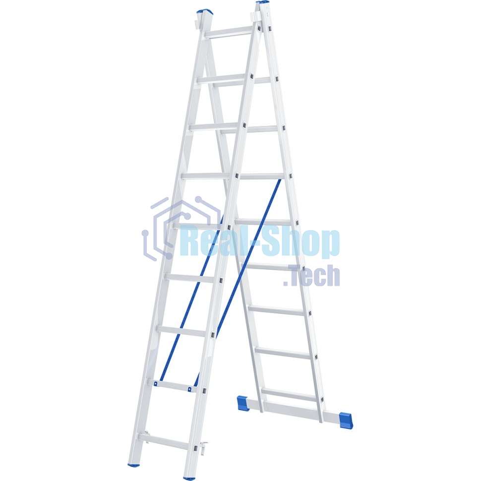 Лестница Сибртех, 2 х 9 ступеней, алюминиевая, двухсекционная