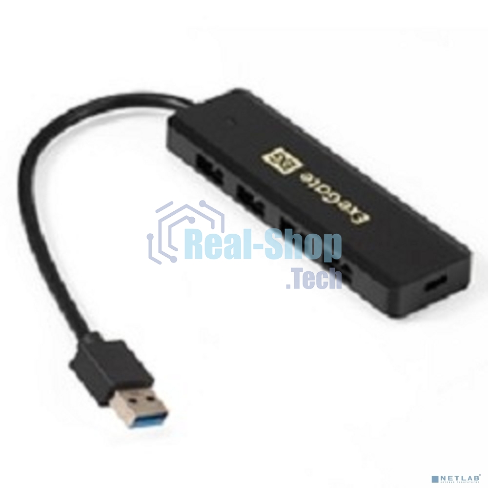 USB-концентратор ExeGate DUB-4P/1 (кабель-адаптер USB3.0 --> 4xUSB3.0, Plug&Play, черный)