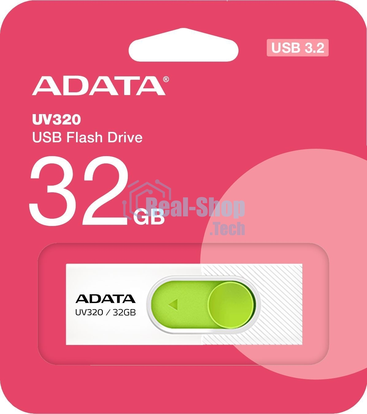 Флешка USB ADATA UV320 (AUV320-32G-RWHGN), 32Gb, USB 3.2, R/W 100/30, белый/зеленый