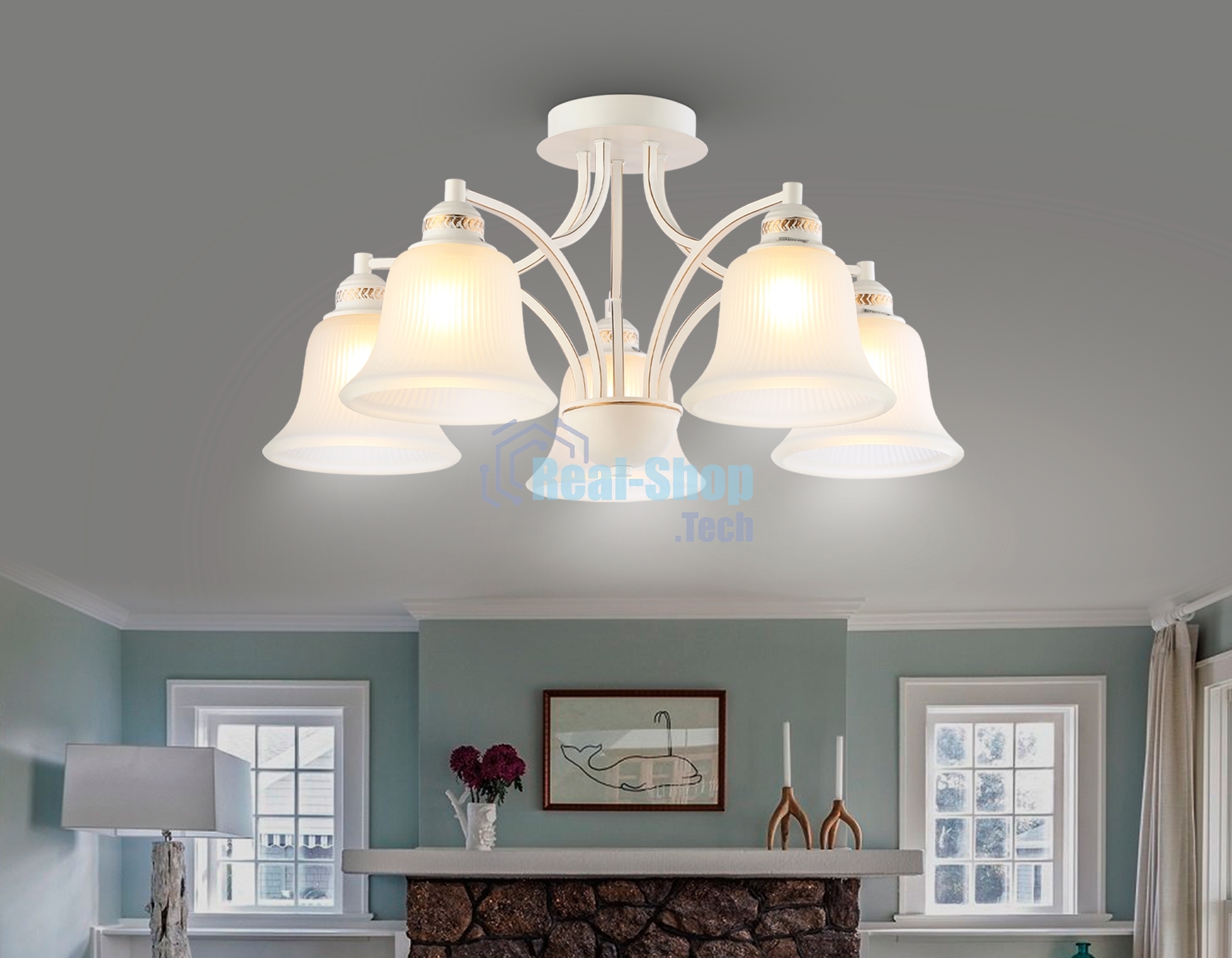 Светильник Ambrella light TR3050/5 WH/GD/FR белый/золото/белый матовый E27/5 max 40W D630*320