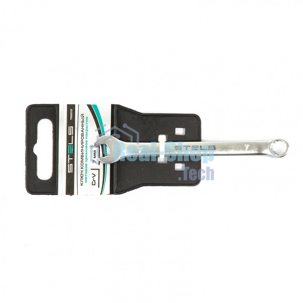 Ключ комбинированный, 7 мм, CrV, матовый хром Stels