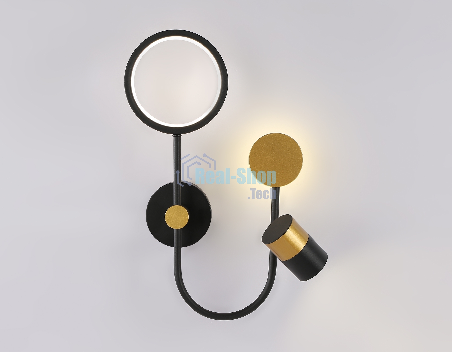 Настенный светодиодный светильник со сменной лампой Ambrella light FL51602/3 BK/GD черный/золото 11W 4200K+GU10 424*275*100