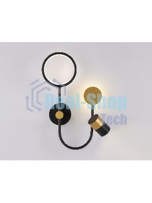 Настенный светодиодный светильник со сменной лампой Ambrella light FL51602/3 BK/GD черный/золото 11W 4200K+GU10 424*275*100